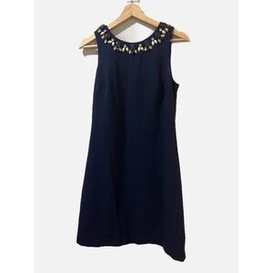 Eliza J Navy Blue Shift Bead Collar Shift Dress